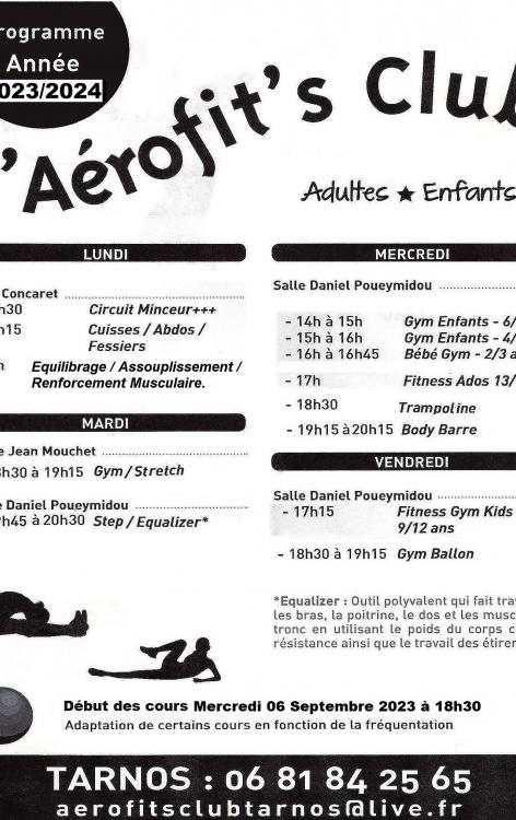 Programme Aerofit club Tarnos 2023 2024