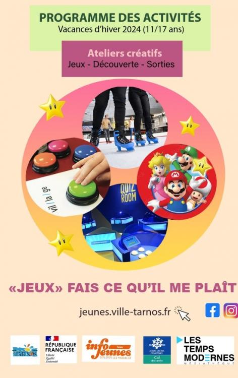 programme des activités proposées par la Ville aux jeune de 11 à 17 ans pour les vacances de février 2024