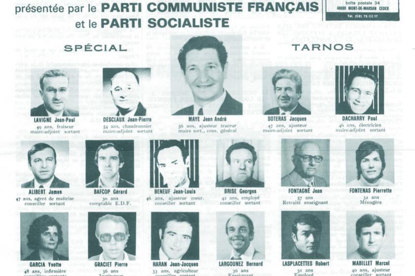 Liste menée par André Maye aux élections municipales de 1977. Ville de Tarnos