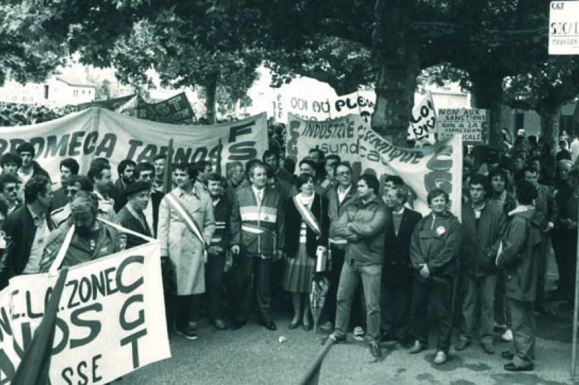 André Maye lors d'une manifestation pour l'emploi. Années 1980. Ville de Tarnos