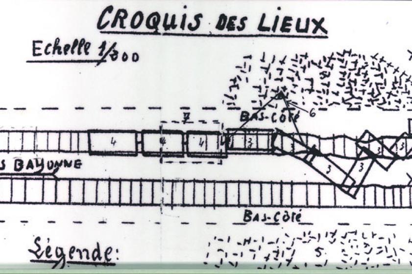 Croquis d'un sabotage de voies ferrées dans la région. 1944