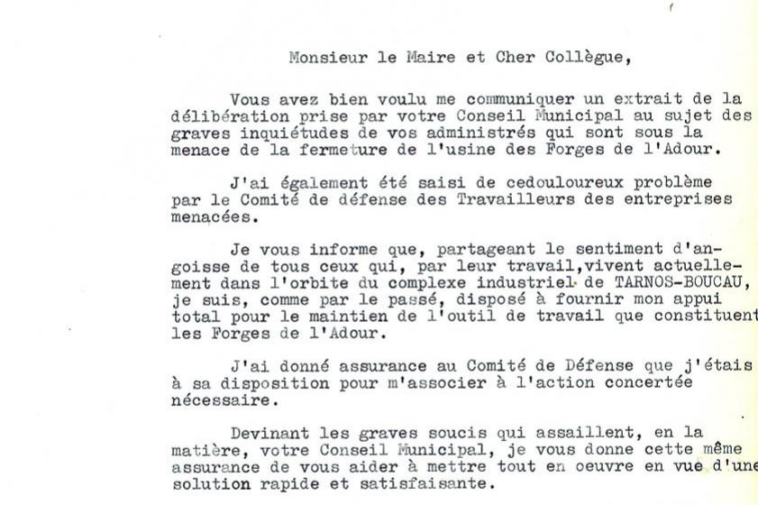 Courrier du sénateur des Landes adressé au Maire de Tarnos. 1961, Ville de Tarnos